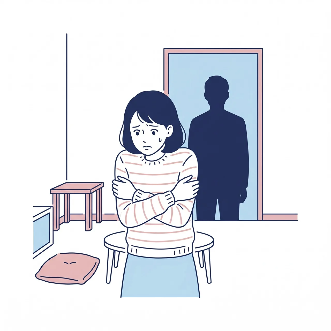 一人暮らしで訪問業者に不安を感じる女性